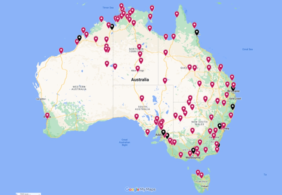 Bush Support Line (BSL) psychologists’ geographical experience. Map data ©2022 Google, INEGI.