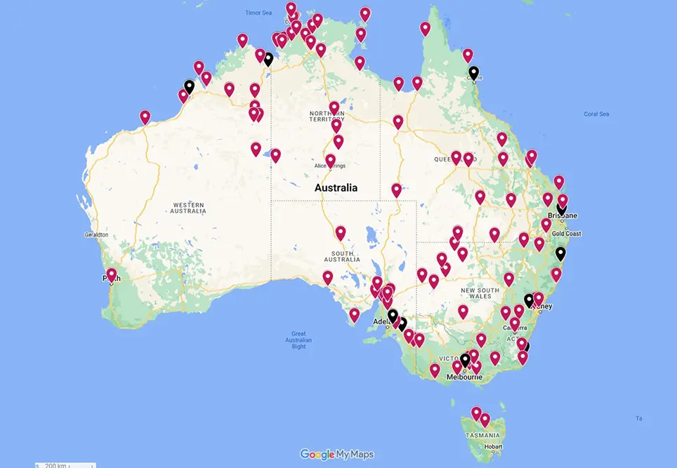 Bush Support Line (BSL) psychologists’ geographical experience. Map data ©2022 Google, INEGI