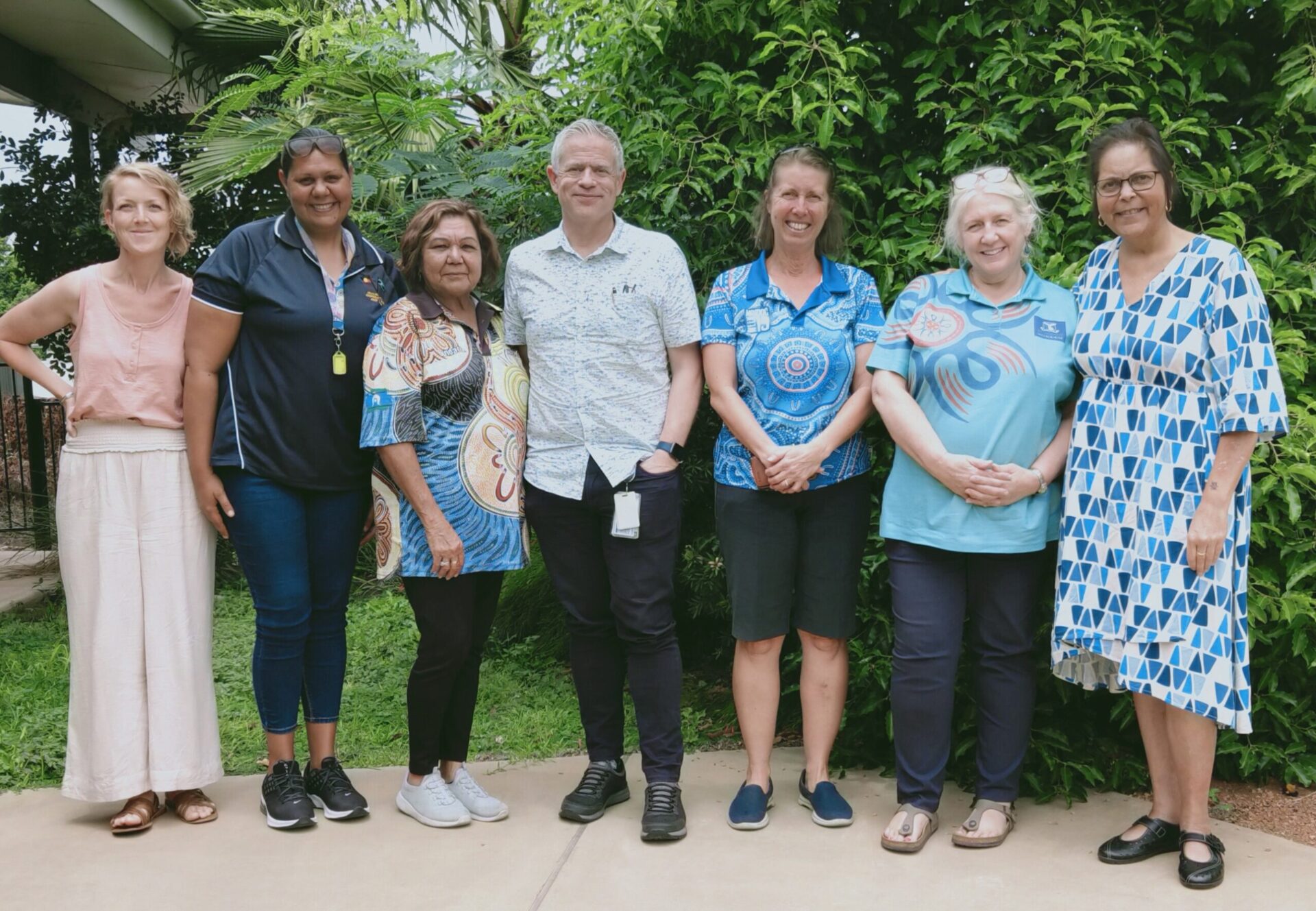 Let’s CHAT staff and participants in Mount Isa, left to right: Dr Yvonne Turner; Rebecca Casey and Dell Burgen (Injilinji Aged Care); Dr Eddy Strivens; Linda Muller (Bluecare); Rachel Quigley (JCU); and Dallas McKeown.