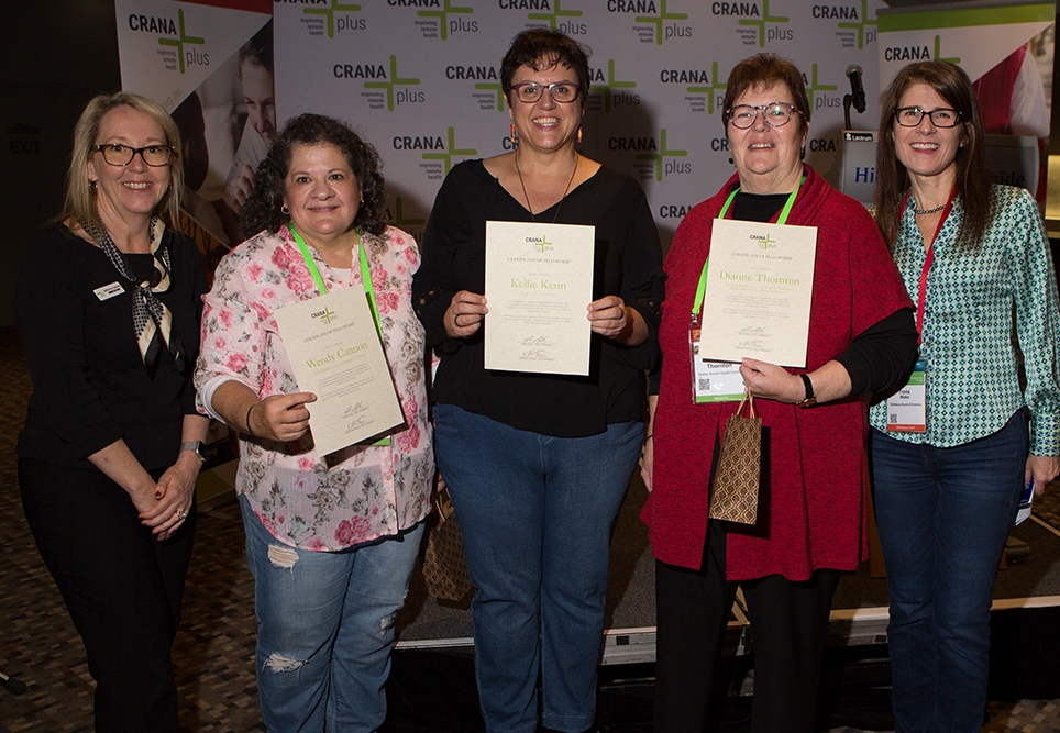 New fellows Wendy Cannon (2nd across), Kellie Kerin (centre), and Di Thornton (4th across) at the 2022 CRANAplus Conference.