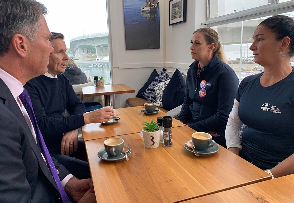 Deputy Prime Minister Richard Marles and the Hon Mark Butler MP meeting with NSW South Coast nurses Samantha and Georgie.