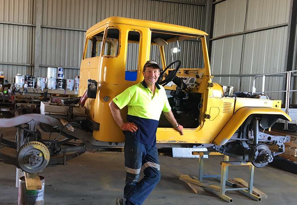 During his down time Mark likes to restore vehicles and is pictured with his Toyota Landcruiser 1976 – FJ45.