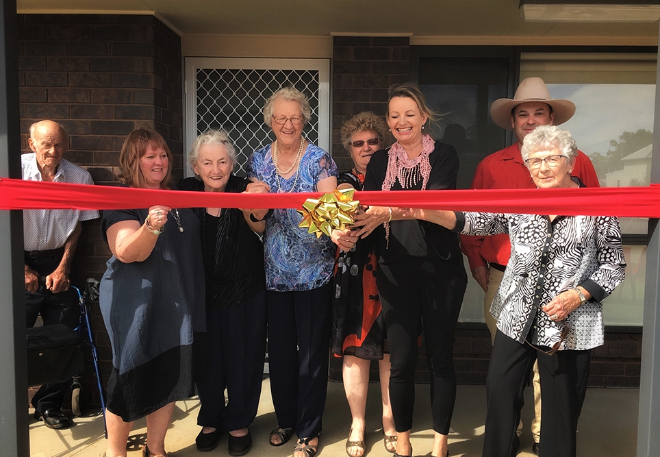Sandra among the ribbon cutters at the Barellan Aged Care Facility.