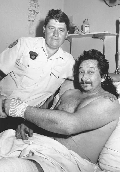 Ken visits Rick Murray in January 1990, a man he rescued during  the Newcastle earthquake.