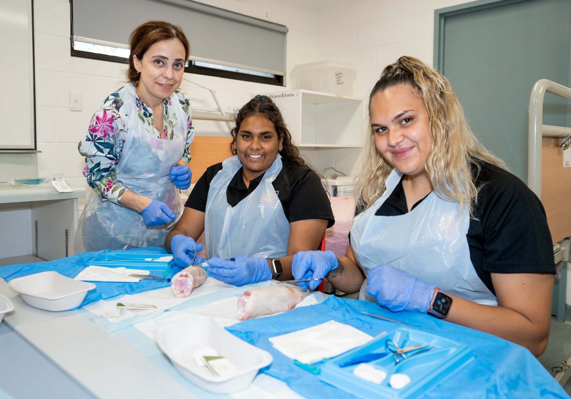 Course participants learning skills using animal hooves.