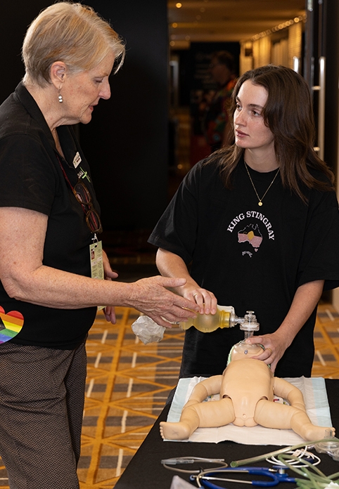 Trying out some of the clinical skill stations with CRANAplus Remote Clinical Educator Leonie McLaughlin.