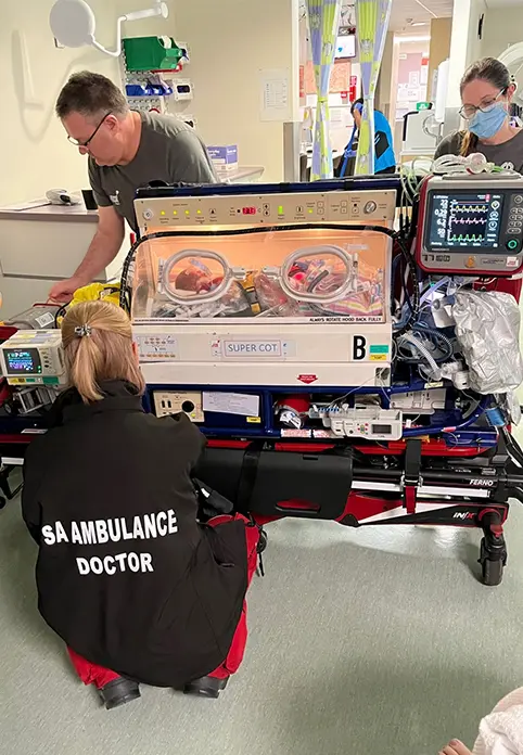 Asha and Evie ready for transfer to Flinders Medical Centre, Adelaide.
