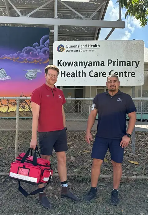 Mark Caldwell (PHC Nurse) and Jagama Yanner  (Aboriginal and Torres Strait Islander Health Practitioner) at Kowanyama PHC Centre.
