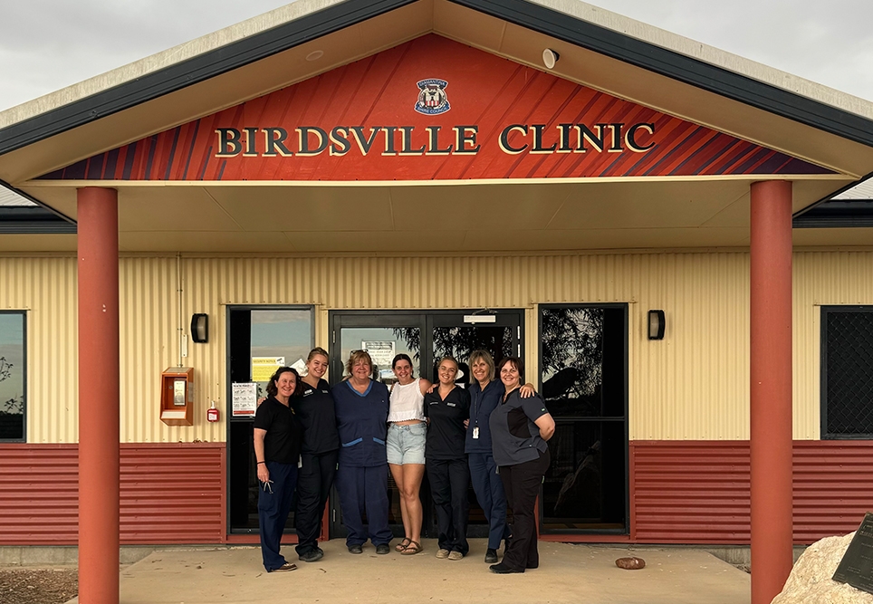 Birdsville Clinic nurses L-R Jen Sheahan, Bianca Vandemeer, Sue Wilkes, Laura Flemming, Gabriela Molin, Yvette Jenkins and Pauline Calleja.