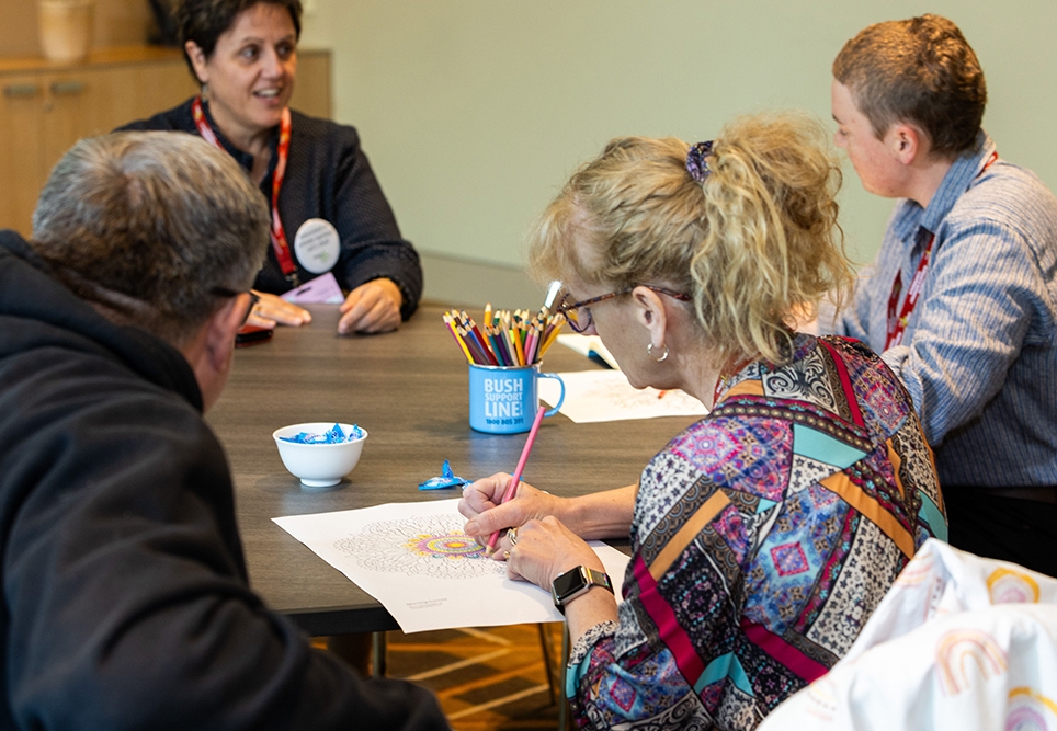 Mindful colouring in the Wellbeing Lounge.