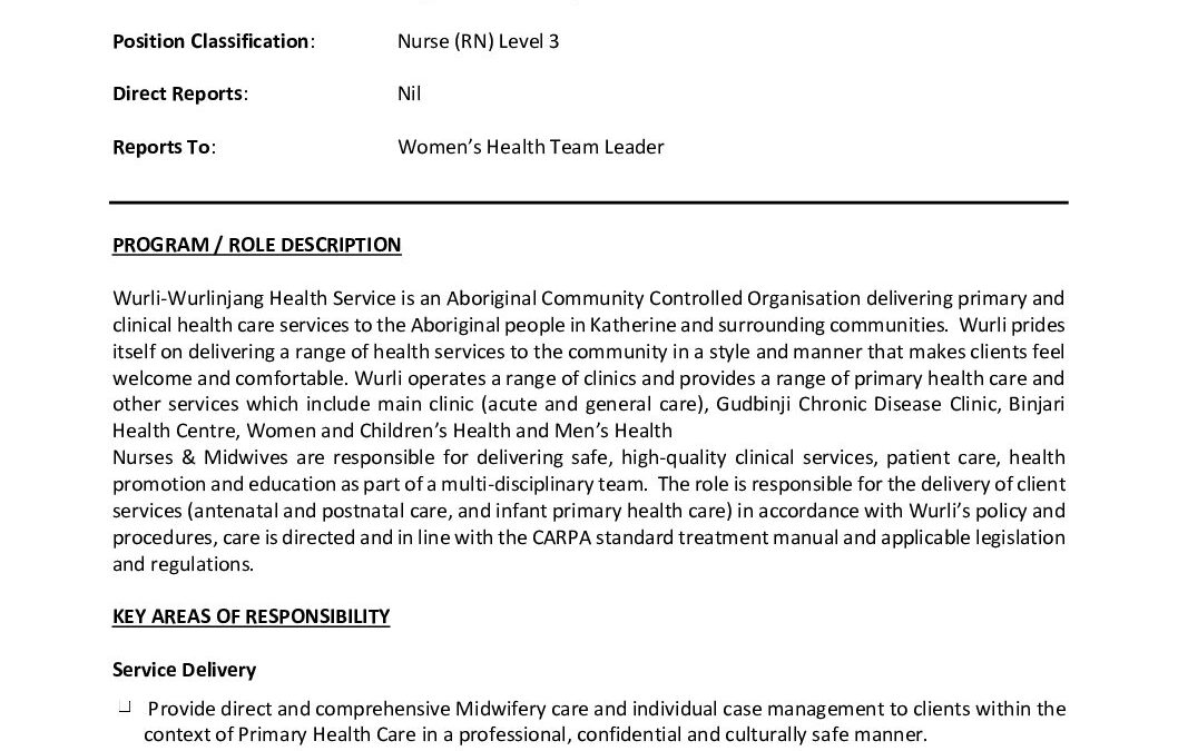 Position Description _Registered Nurse – Midwife